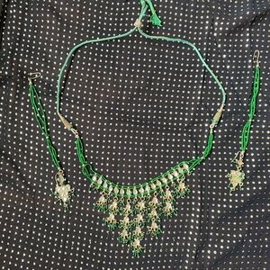 Gold and Green Indian Costume Jewelry Set
